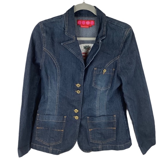 Ohio State Buckeyes Jean Jacket GLO Junior Large Embroidered Dark Wash - Picture 2 of 5